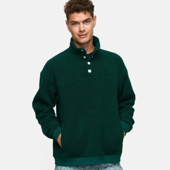 Outdoor Voices Men's Mediun Mega Fleece Quarter-snap Sweater In Conifer Green - Picture 1 of 7